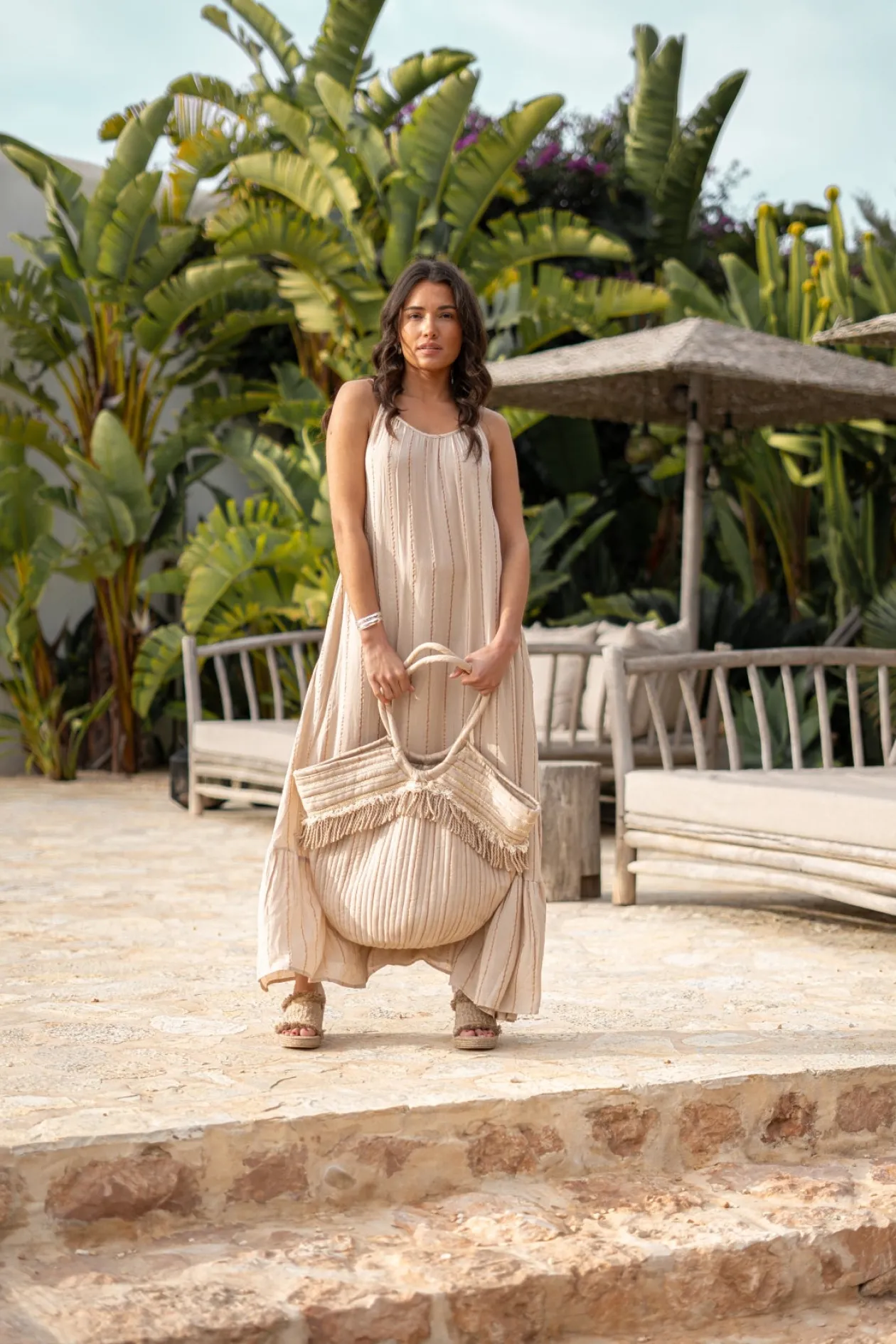 Strap Dress Madia Stripe Sand