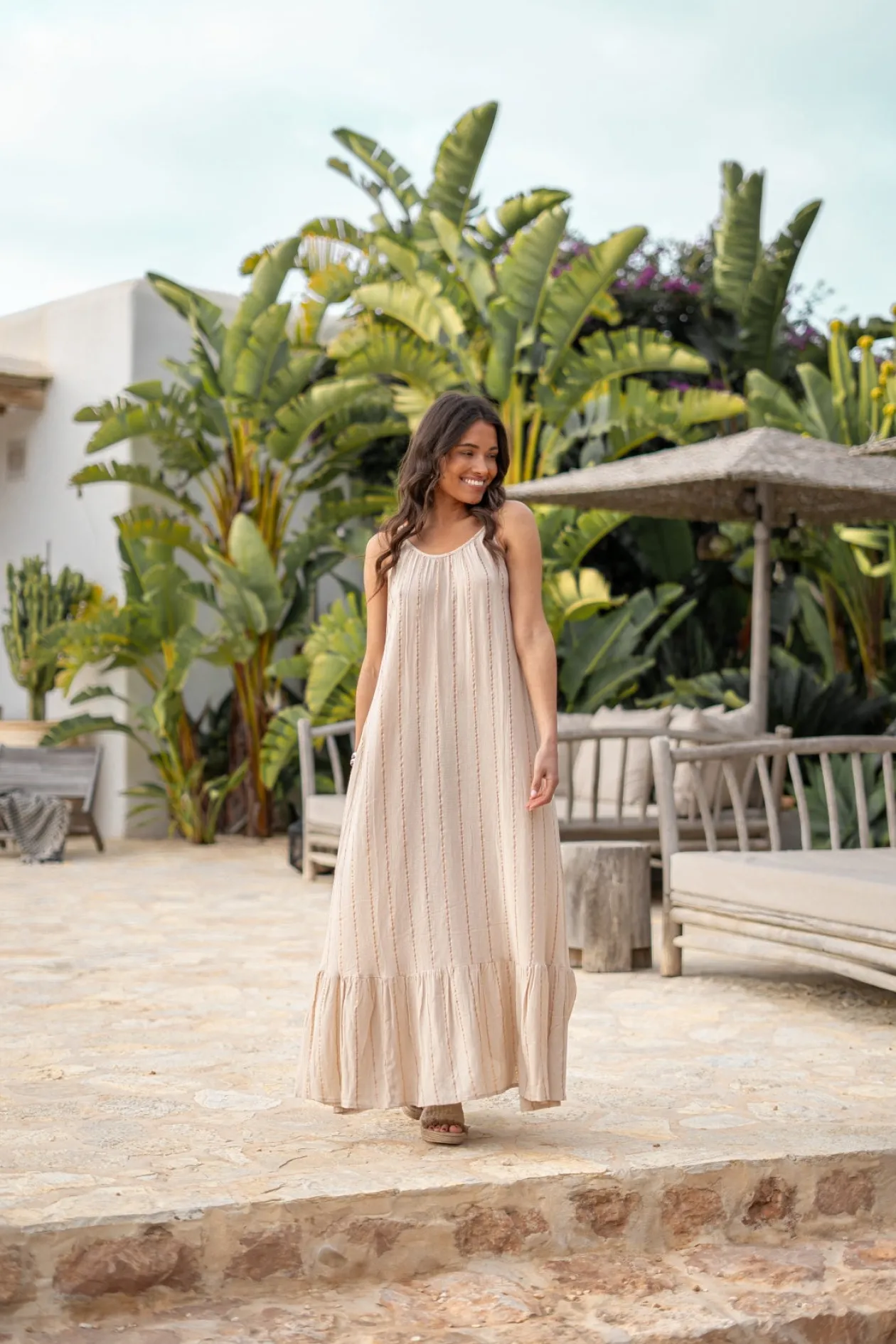 Strap Dress Madia Stripe Sand